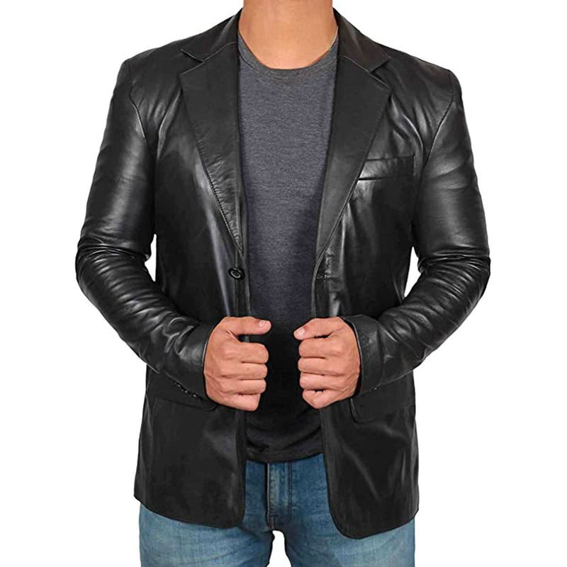 Black Leather Blazer for Men