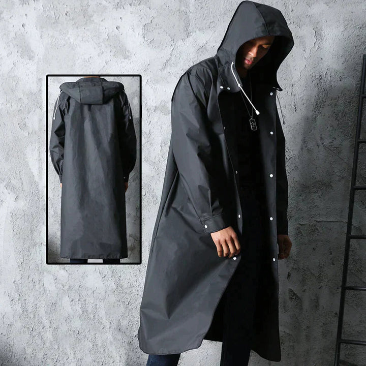 Long Rain Coat with Hood for Men